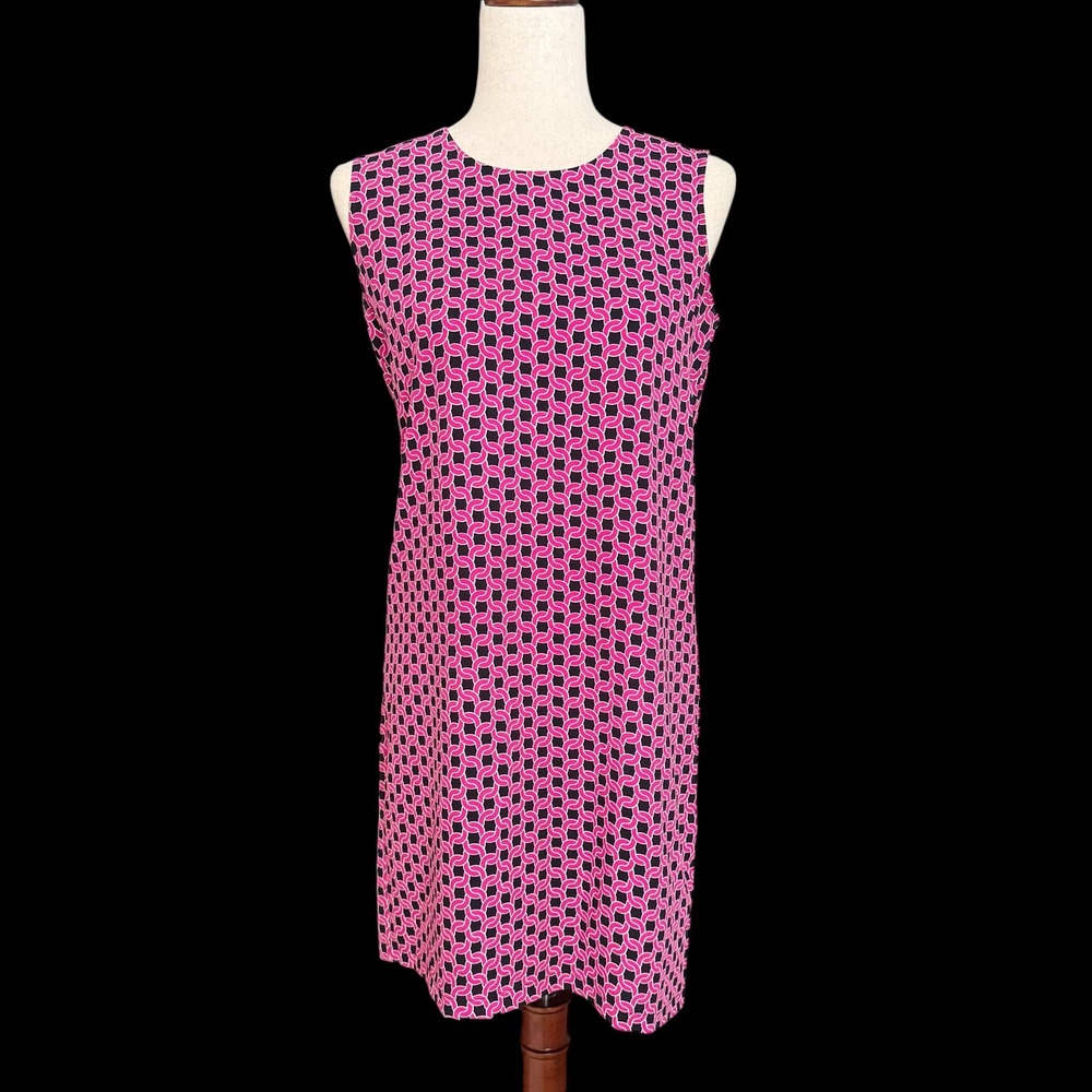 Adrienne Vittadini‎ Geometric Print shift Dress Pink Navy Sleeveless sz 2 office